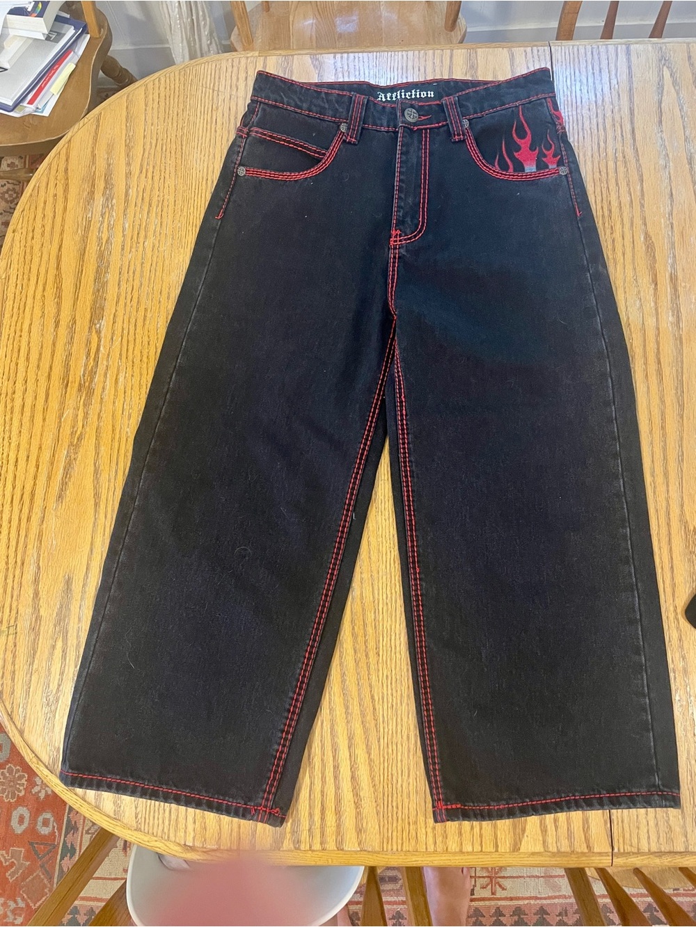 Affliction Black Red Flame Baggy Jeans Size 27 Y2K